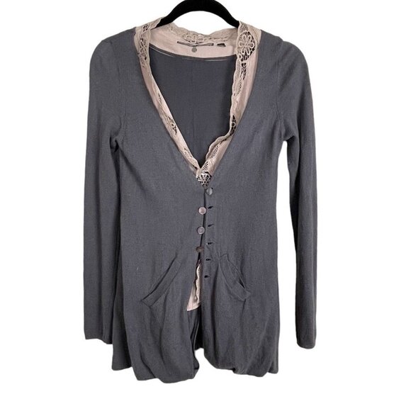 Knitted & Knotted Anthropologie Cardigan Size XS Gray Beige Layer Sweater - Picture 2 of 7